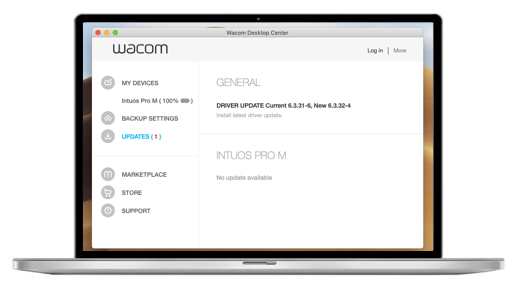 screenshot of Wacom Desktop Center